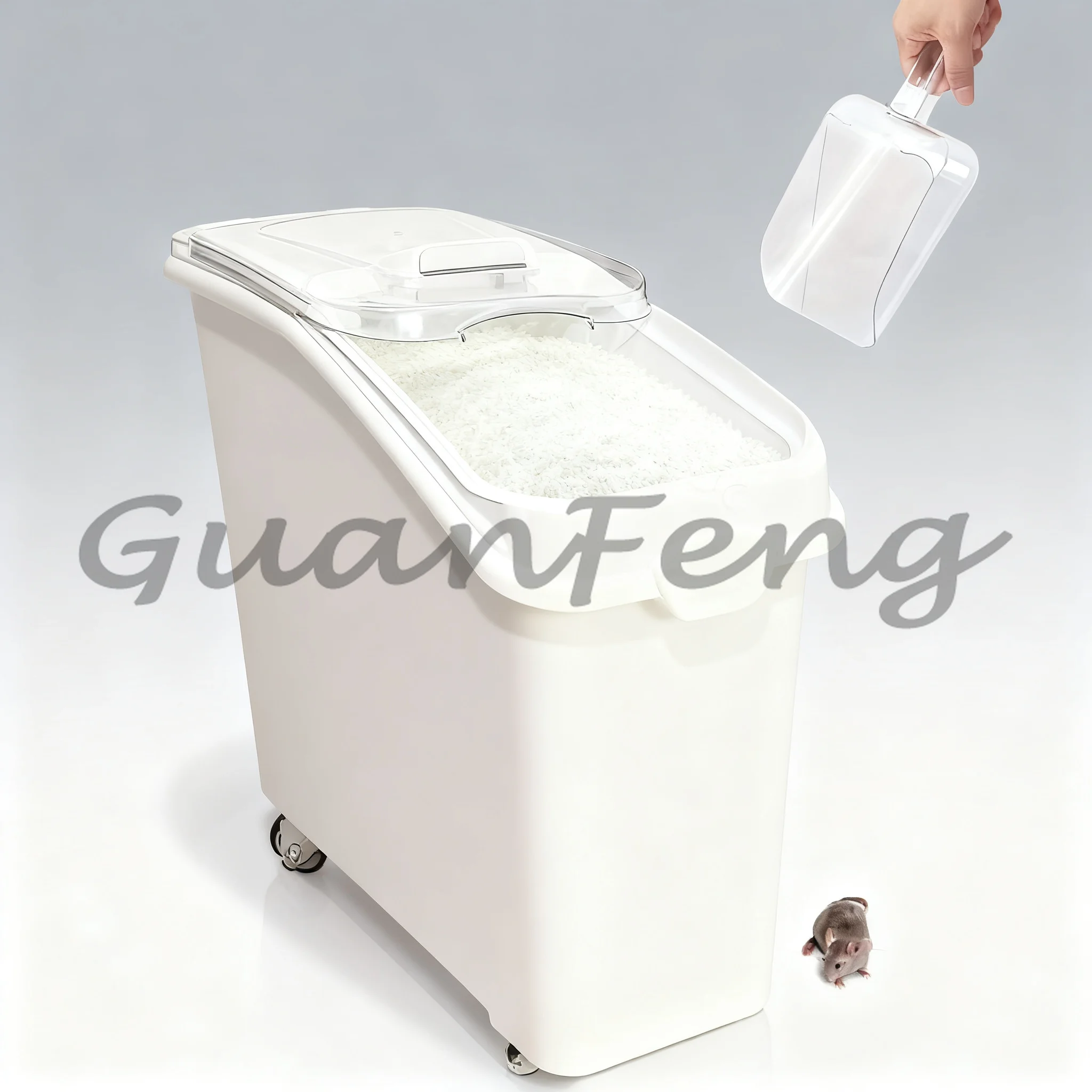 50KG Food Grade Plastic Storage Container Bucket, Grain Rice Dried Bean Seafood Storage Transport Trolley Barrel
