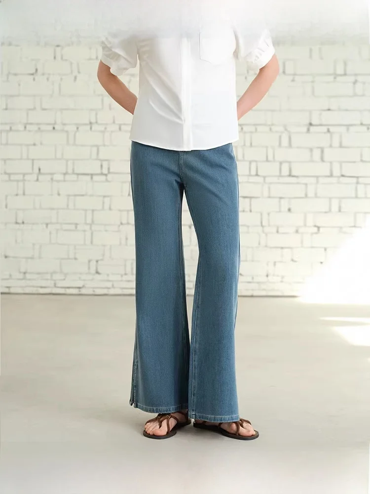 

High Waist Slim Fit Denim Jeans Women's Summer Thin Model plus Size Split Bell Bot Cotton Lenzing Lyocell Polyester Spandex