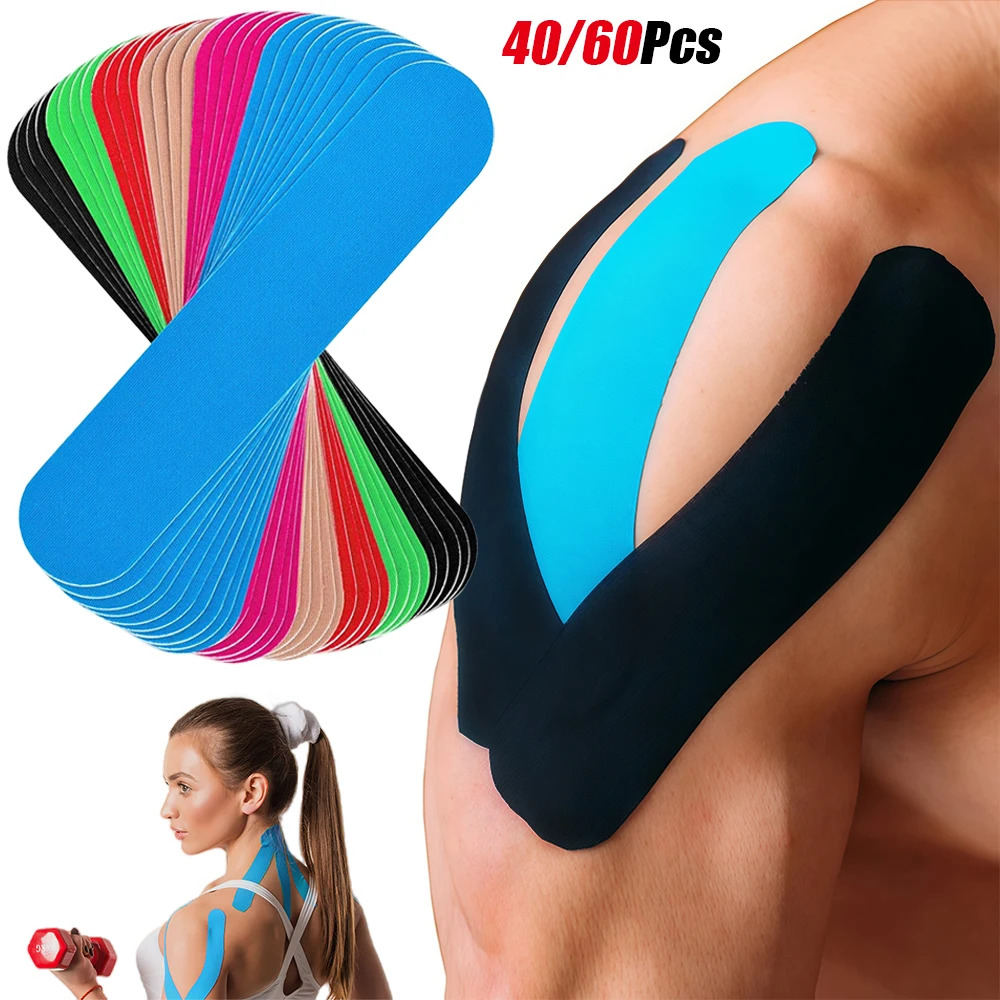 40/60 Stück Vorgeschnittenes Kinesiologie-Tape, Elastisches Athleten-Tape zur Unterstützung von Muskeln und Gelenken, Wasserdicht und Hypoallergen für Sporterholung