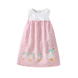 Little maven Girls Sleeveless Pink Dresses Summer Animal Duck Embroidery Clothes Toddler Baby Sleeveless for Children's Clothing