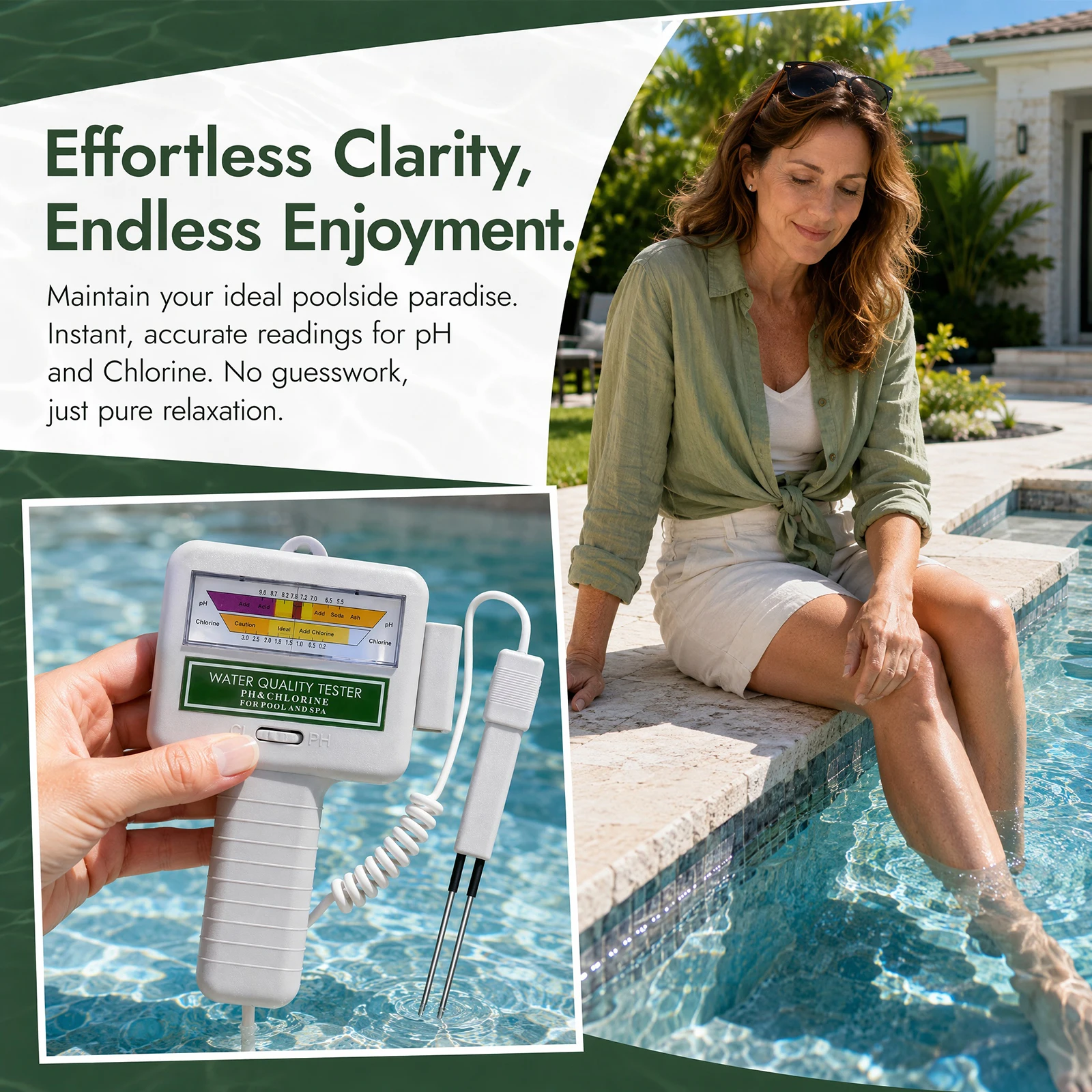 2-in-1 Water Monitor PH Chlorine Meter High Precision Easy To Use Spa Swimming Pools Checker Water Quality Testing Device