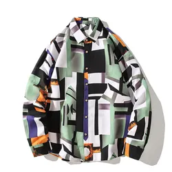 Vintage Print Shirts Men's Autumn Fashion American High Street Harajuku Couples Teens Cozy Youthful Trendy All-match Loose Shirt