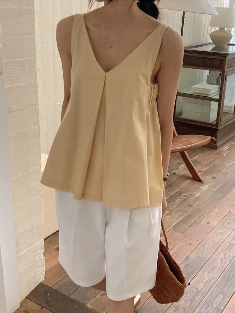 Colete Feminino Chic Mat Sle com Design em V, Nova Chegada de Verão, Top de Corte Reto para o Dia a Dia