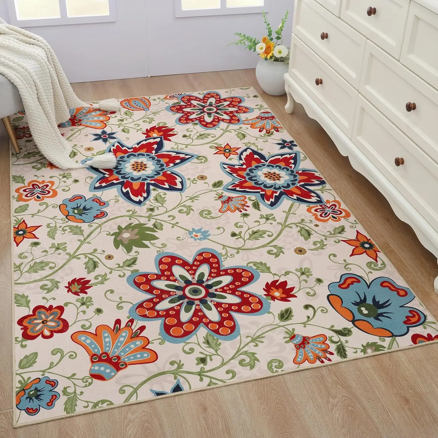 NOAHAS Floral Black Rug for Bedroom Washable Rugs Non-Slip Soft Living Room Area Rug Stain Resistant Throw Entryway Indoor Rugs 2