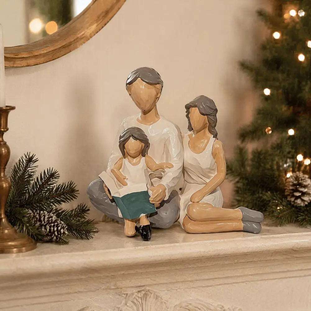 Small Accents for Bedside Table Hand-painted Resin Family Reading Figurine Minimalist Parent-child Sculpture Abstract for Desk
