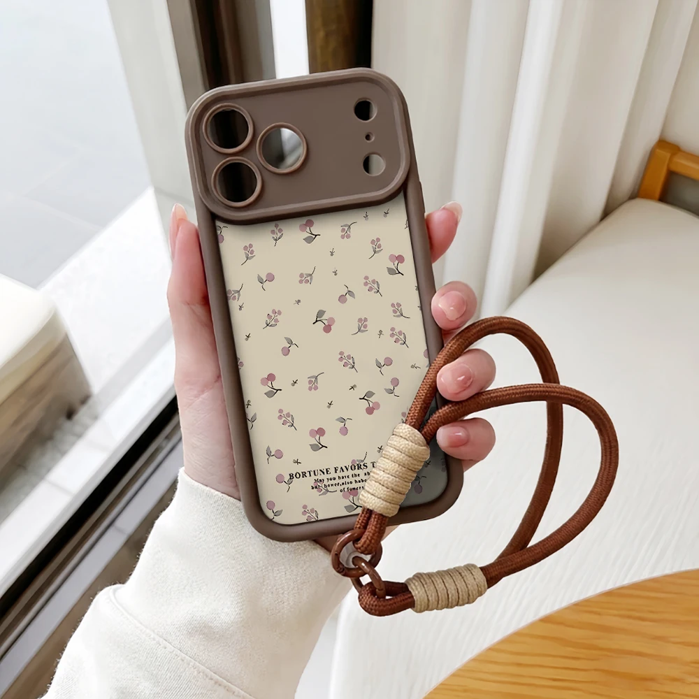 Handyhülle für iPhone 13 14 15 16 17 Pro Max 16 15 14 Pro Plus 17E Kirschblüten-Druck Lanyard Stoßfeste Matte Silikonhülle – Detail 6