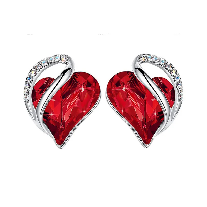 أقراط للنساء هدية عيد الأم للأم على شكل قلب جوهرة الميلاد كريستال أقراط مطلية بالفضة مجوهرات عيد الميلاد