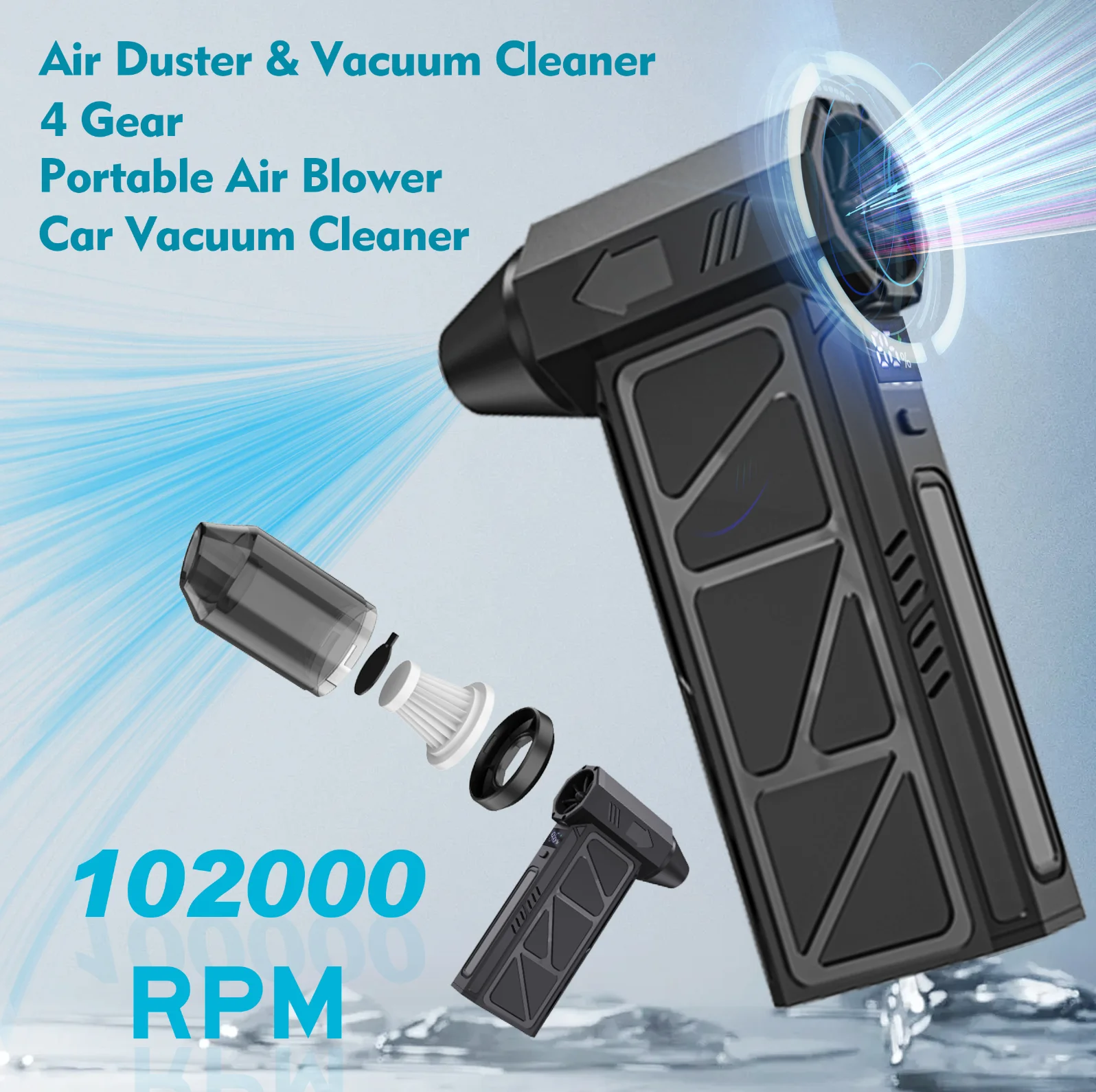 Electric Air Duster Rechargeable,Cordless Air Gun Blower | Compressed Air Duster 4 Speed,Cordless Air Duster for Clean PC