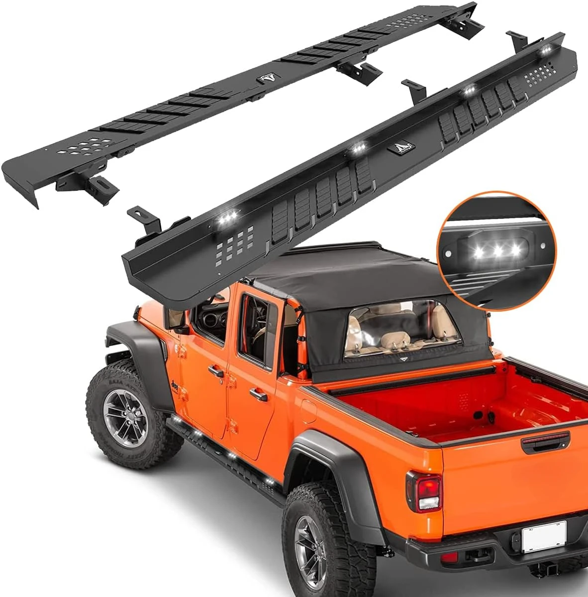 Factory wholesale door side bar with LED light 4 full size doors running board for Jeep JT Gladiator 2019 2020 2021 2022 2023