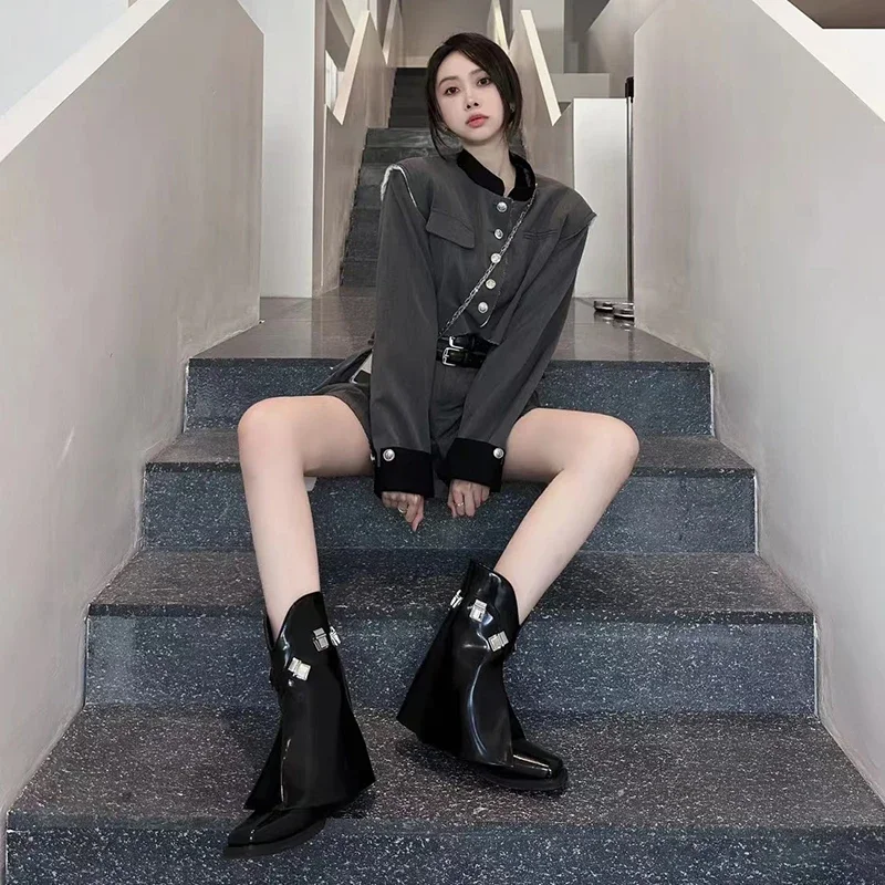 Designer Square Toe Women Knee High Boots Fashion Slip On Knight Long Boots Autumn Winter Thick Heel Ladies Shoes