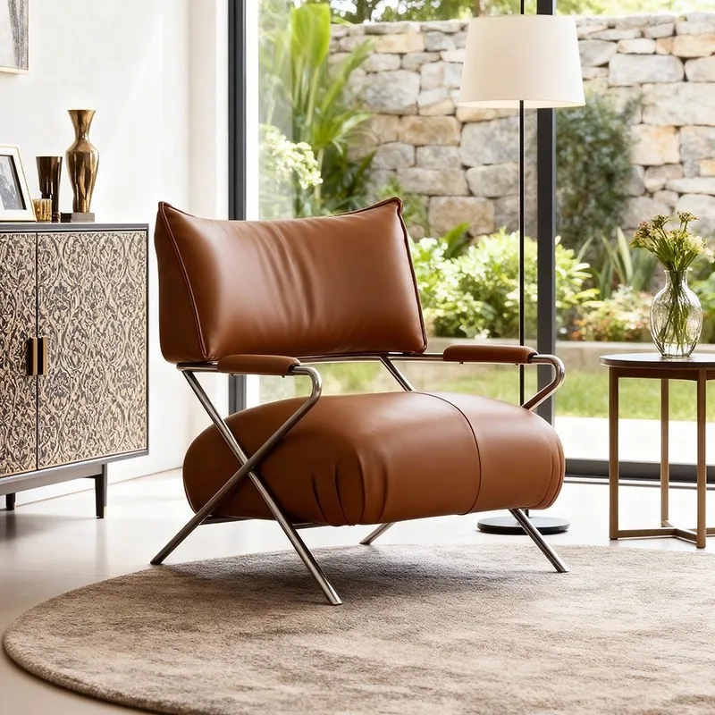 Stainless steel single sofa chair balcony study reading leisure armrest back chair