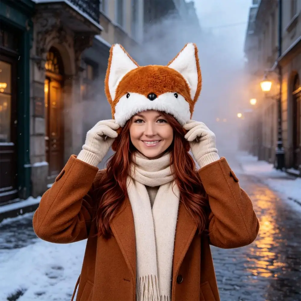 Comfortable Skin Hat Soft Winter Cap Plush Hat with 3d Ears Double-sided Fox Wolf Fuzzy Warm Hat Cute Cosplay Party Wear for Men