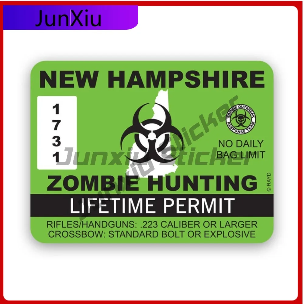 

New Hampshire Zombie Hunting Permit Stickerwaterproof Cool Car Waterproof Vinyl Decal For Car Windows And Trunks Fun Outdoor Hig