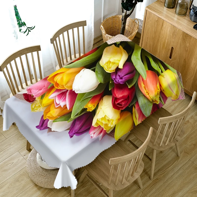 Pastoral style Colorful Roses Flower 3d Tablecloth Dustproof Washable Cloth Thicken Rectangular&Round Table Cloth for Wedding