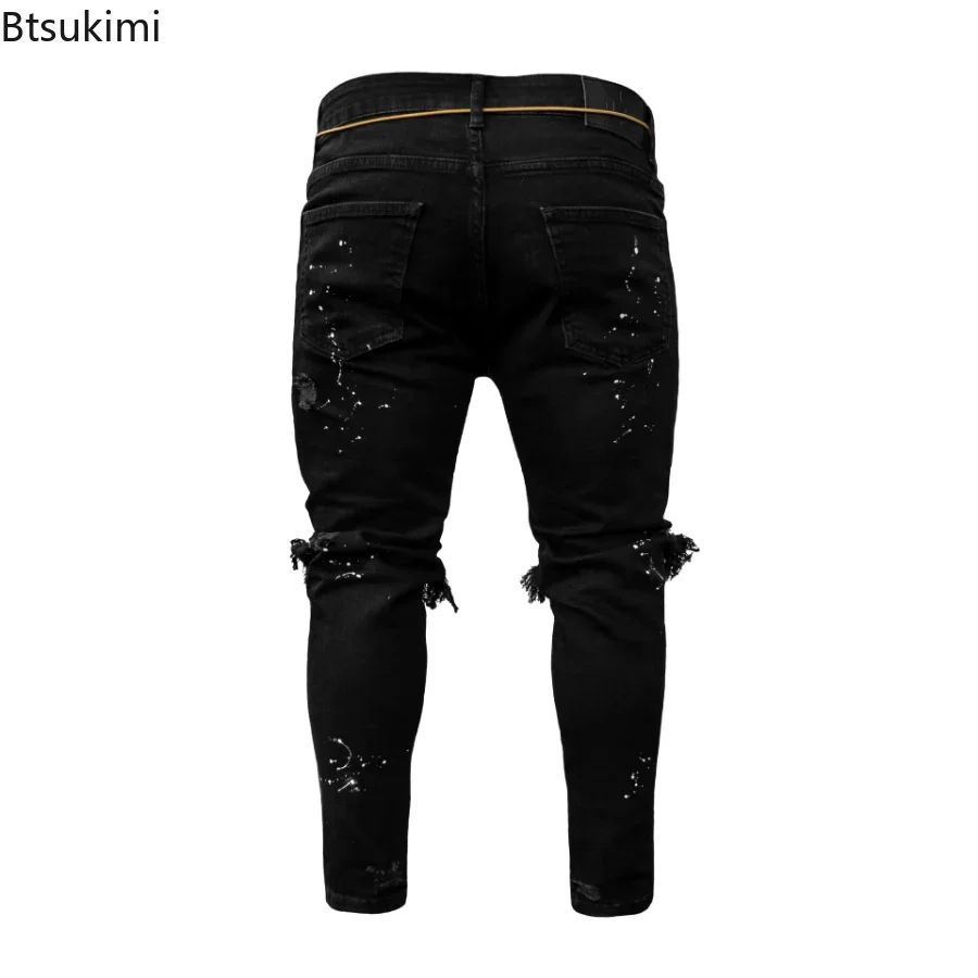 New 2024 Ripped Hole Jeans for Men Hip Hop Cargo Pant Distressed Denim Jeans Skinny Men Clothing Full Length Slim Trousers Male