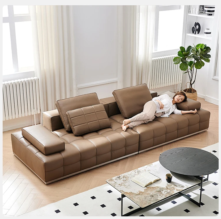 Set Large Sectional Living Room Villa Mall Furniture Sponge Modern Designer Lawrence Hotel Leather Reclining Sectional Sofa