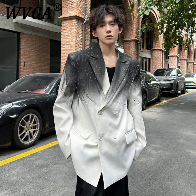 

WVGA Spring Autumn New Man Tide Spray Painted Contrast Color Design Shoulder Padded Suit-Coat Niche Chic Casual Blazer Y2K W9756