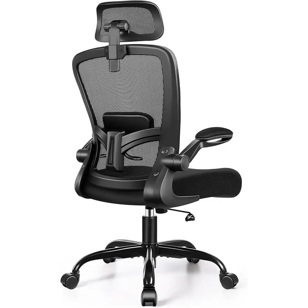 Ergonomic High-Back Swivel Office Chair with Adjustable Lumbar Support and Armrests (Black)