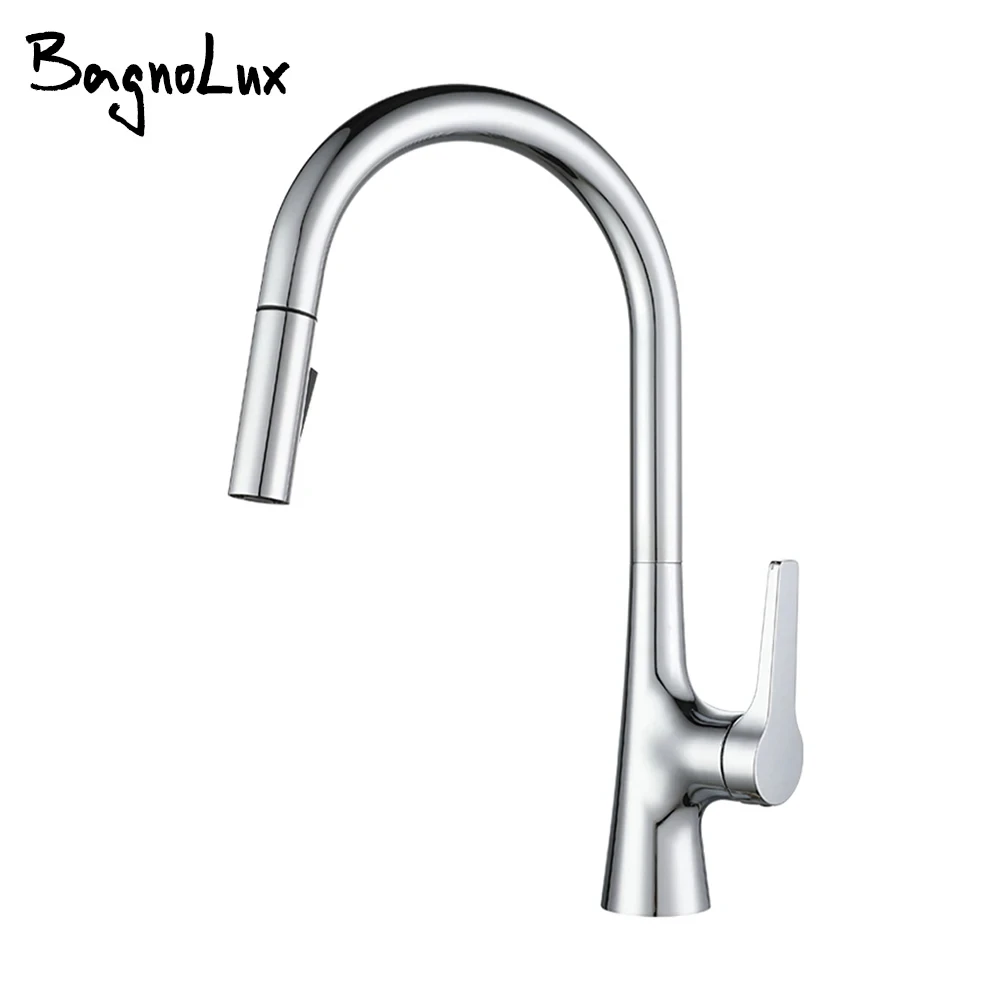 Bagnolux Brass Chrome Black Brushed Gold Spray Rotation Deck Mounted Hot And Cold Water Sink Taps Pull Out Spout Kitchen Faucet