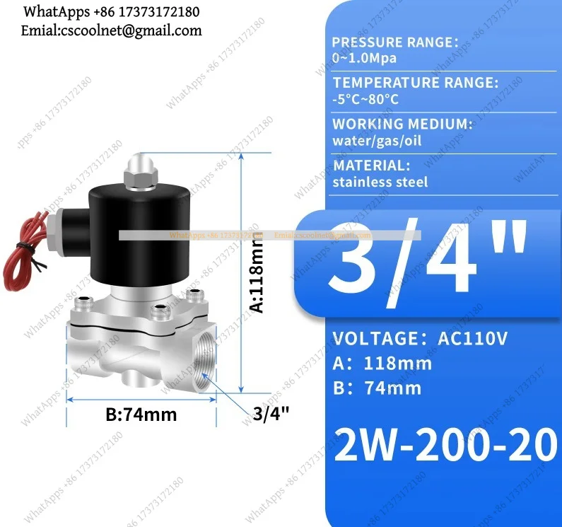 YX2 3/4 Inch Stainless Steel Solenoid Valve Normally Closed Water Air Oil