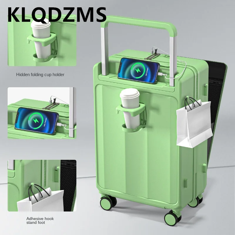 KLQDZMS 20"24"26inch Front Opening Luggage Ultra Light and Wear-resistant USB Charging Port Multifunctional Boarding Suitcase