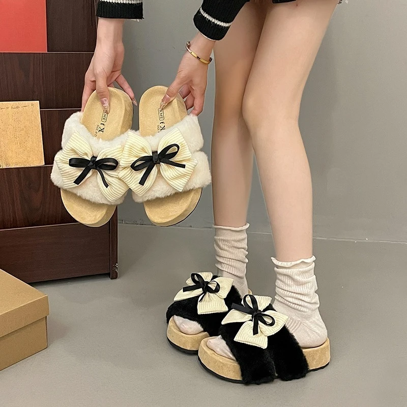 

2025 женские домашние тапочки с открытым носком, четыре сезона, домашние удобные модные пушистые тапочки, мягкие весенне-осенние