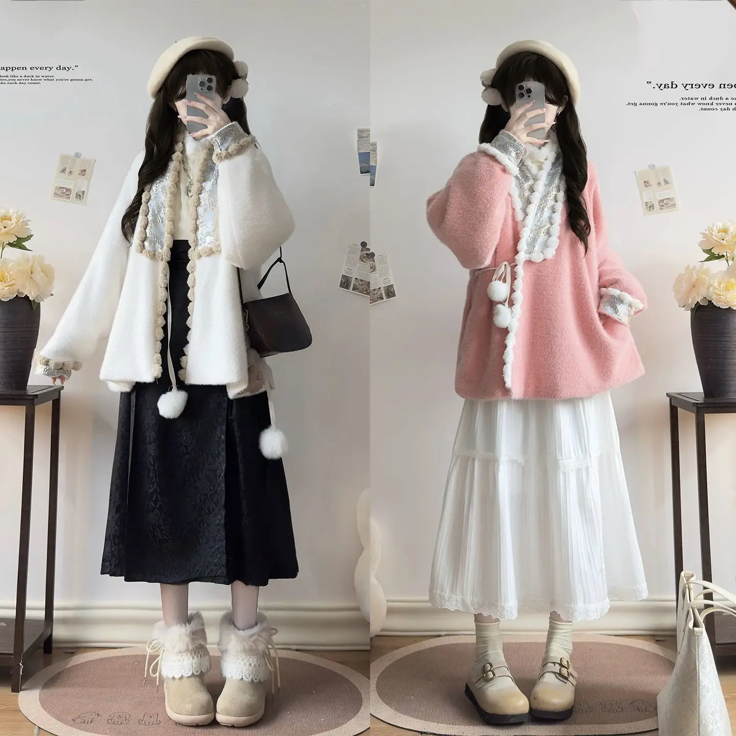 

Japan Cross-Collar Airplane Sleeve Improved Jacket Daily New Style For Women In Autumn And Winter With Chinese Style Elements