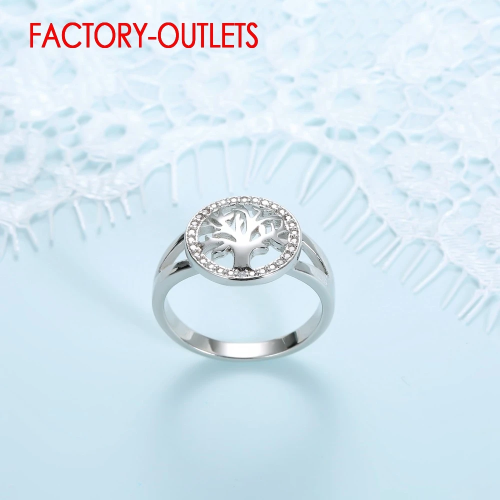 Genuine 925 Sterling Silver Ring Fashion Jewelry Classic Style Tree Shape Cubic Zirconia Women Girls Party Engagement Wholesale