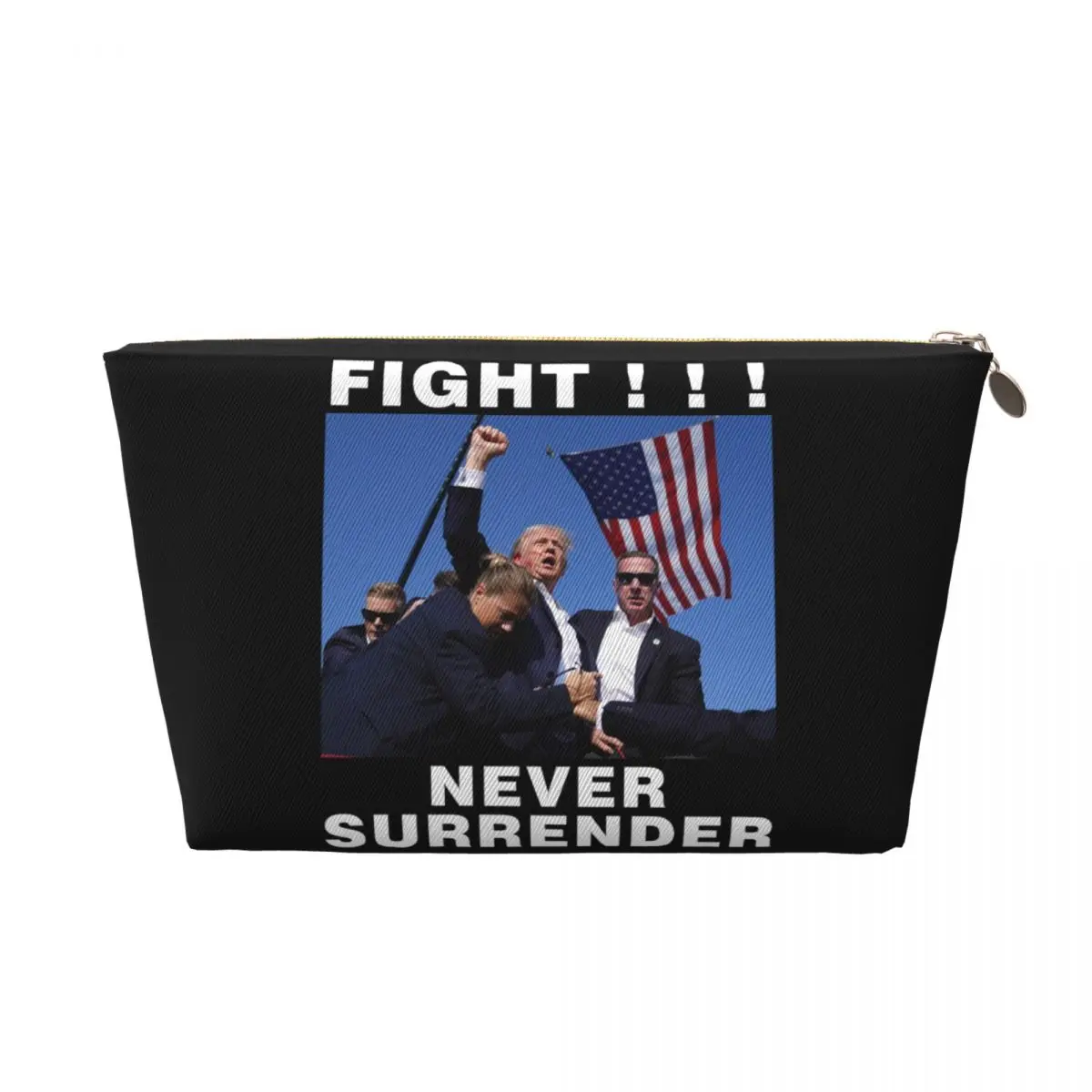 Custom Trump Never Surrender Travel Cosmetic Bag Women Makeup Toiletry Organizer Ladies Beauty Storage Dopp Kit