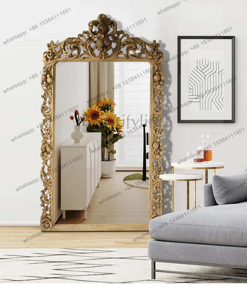 European retro carved floor mirror exquisite luxury large size full-length mirror household