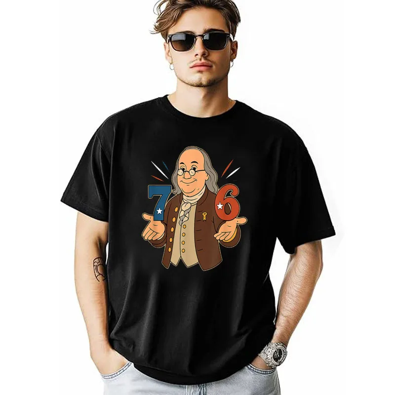 7-6 1776 مضحك بنيامين بن فرانكلين ميمي ستة سبعة 6-7 تي شيرت الرجال الموضة فرحان الثقافة التاريخية Y2k الفن تيز #2