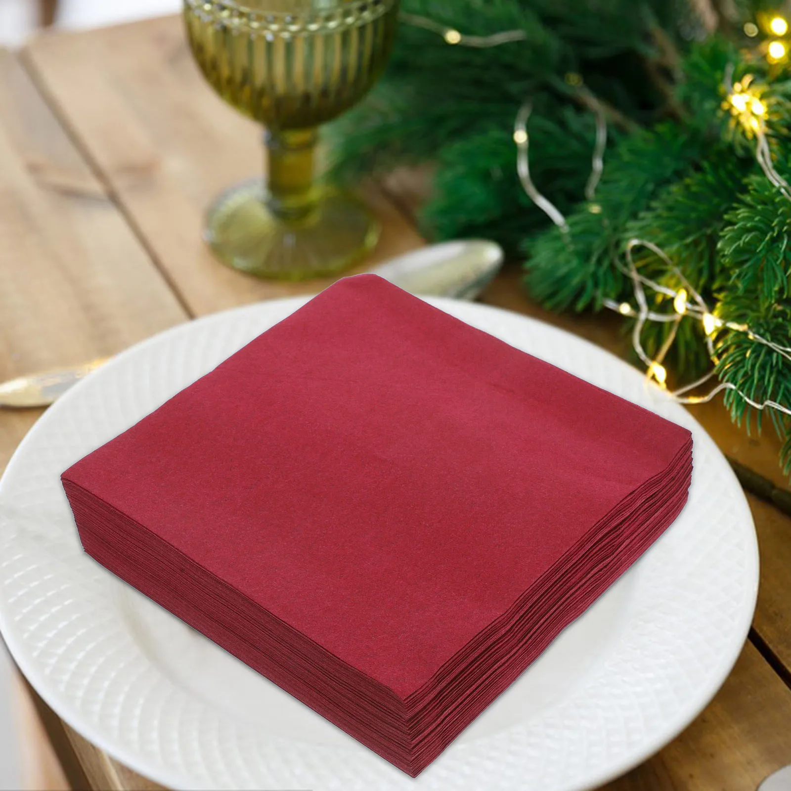 

50 pcs Disposable Napkins Burgundy Wood Pulp Fiber Textured Serviettes Paper Dinner Restaurant Dessert Guest Towels Holiday