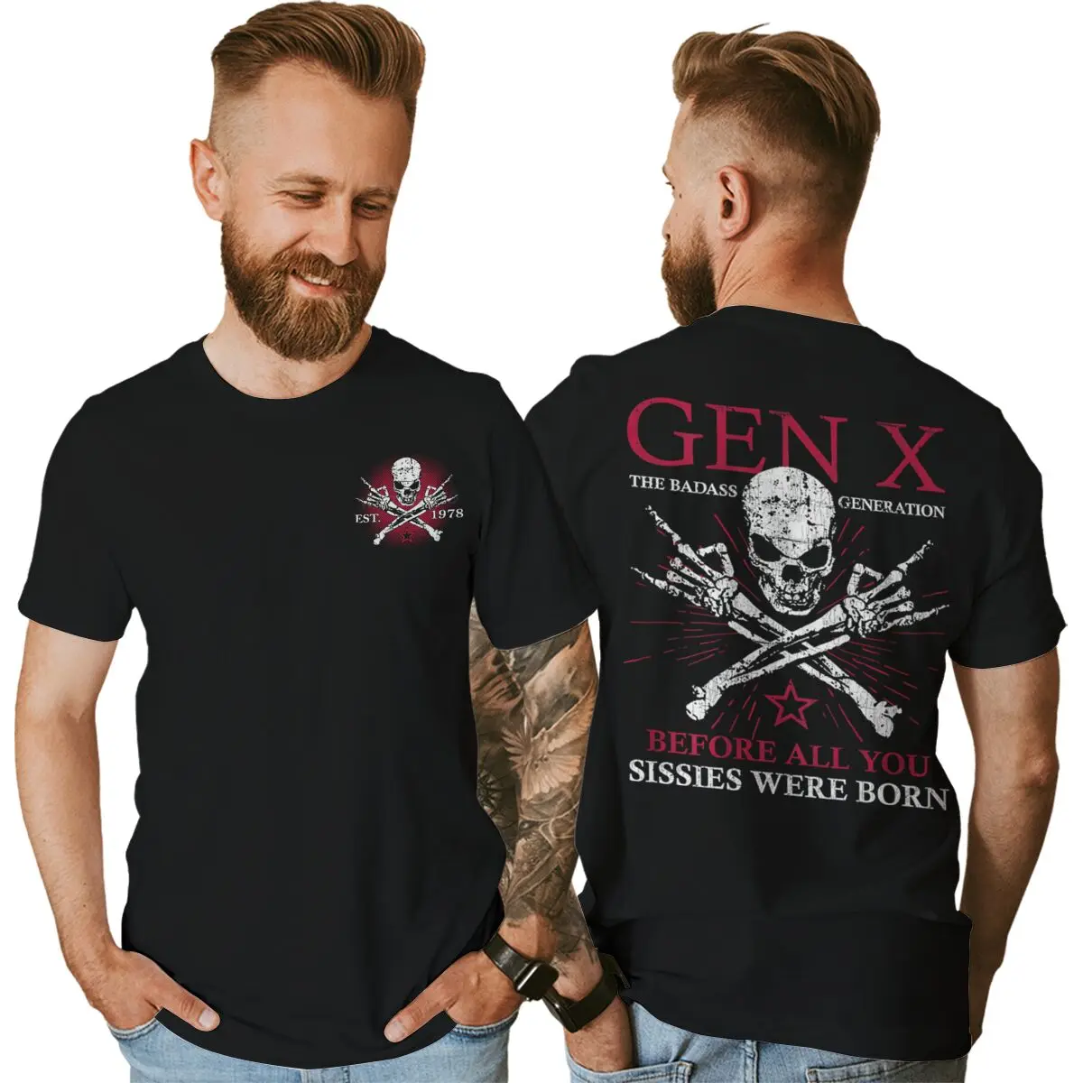 Fun Gen X Est 1978 Print Streetwear Men Women The Badass Generation Raised By Skulls T-shirts Birthday Gift Generation X Shirt