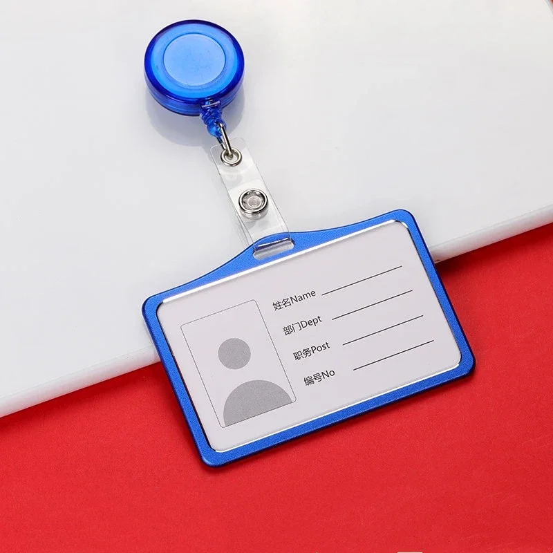 Horizontal Metal Card Holder with Retractable Badge Reel Staff Nurses Doctors Work Card ID Name Card Cover Business Supplies