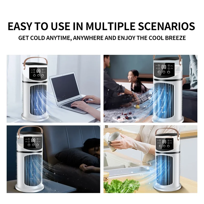 Portable Air Cooler Fan Humidifier with 1-9 Adjustable Wind Speed 1-8 Hour Timing LED  Light 3-Hole Spray for Home  Office