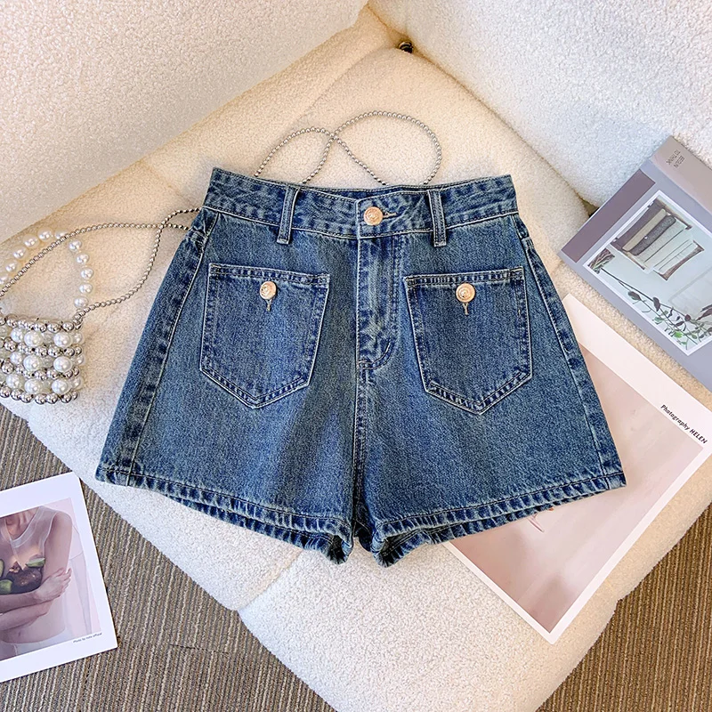 Frauen Retro Denim Shorts Sommer Dünne 2025, Neue Hohe Taille Lose Breite Bein Mode Mädchen High Street A-line Hot Jean Hosen