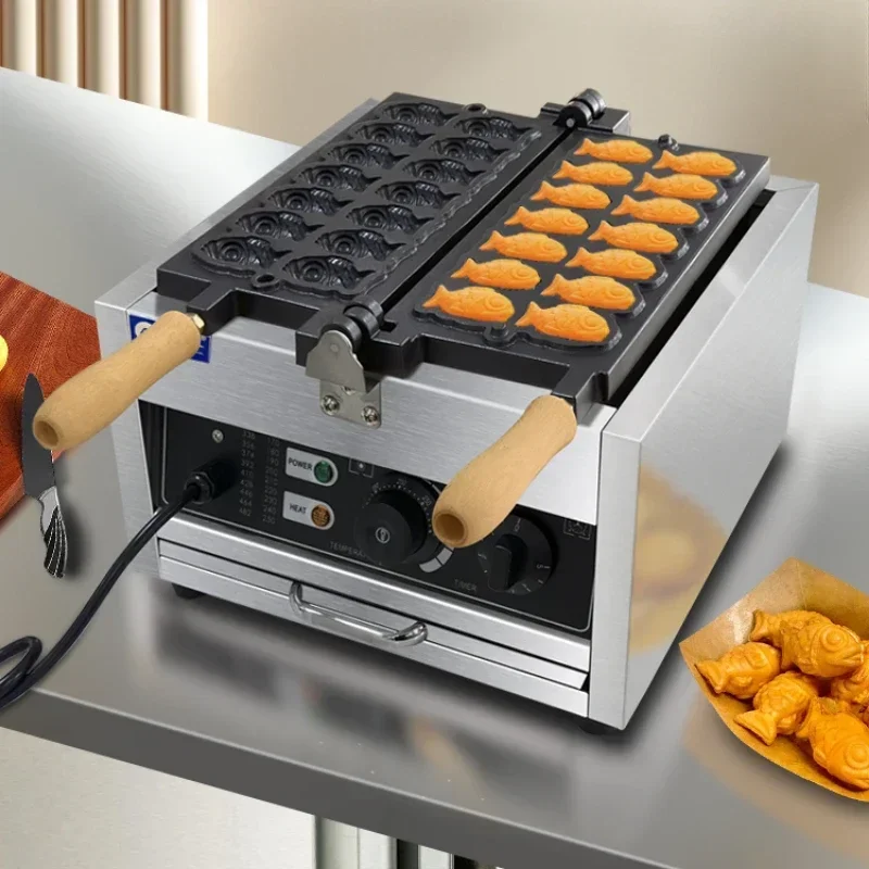 Qwinn 220V/110V Sea Bream Cooking Machine Commercial Mini Fish Cake Tool Internet Famous Stall Pancake Machine Bursting Paste Pa