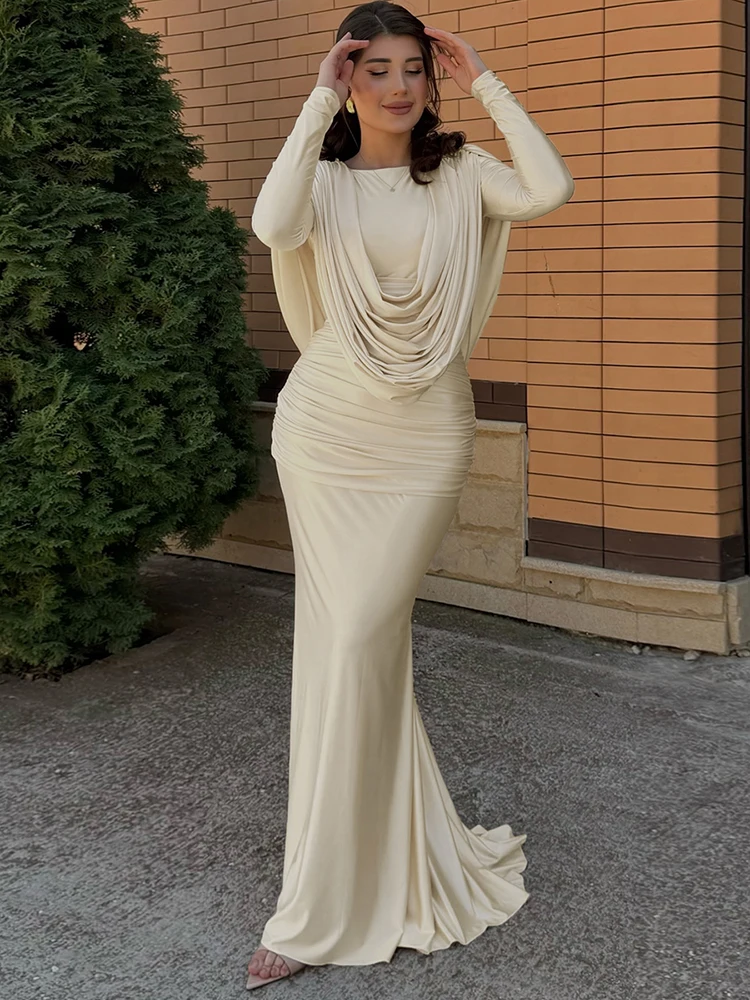 فستان أنيق للأرداف الخوخية غريبًا للنساء مكشكش بأكمام كاملة نحيل قابل للتمدد كاجوال بسيط لحفلات أعياد الميلاد فساتين ضيقة أساسية