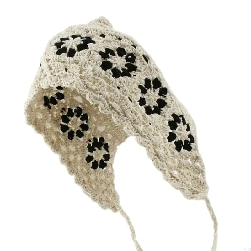 قبعة فنية مخرمة مع زخارف زهور رقيقة وغطاء رأس خفيف الوزن للنساء
