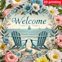 1 Piece Retro Beach Scene Welcome Sign - Zhuangyan Adrey Dock Chair and Seasons, 2D Printed Wooden Plaque with Garland - Wall Hanging, Seasonal Door Decoration for Home and Porch - Ideal Gift for Friends