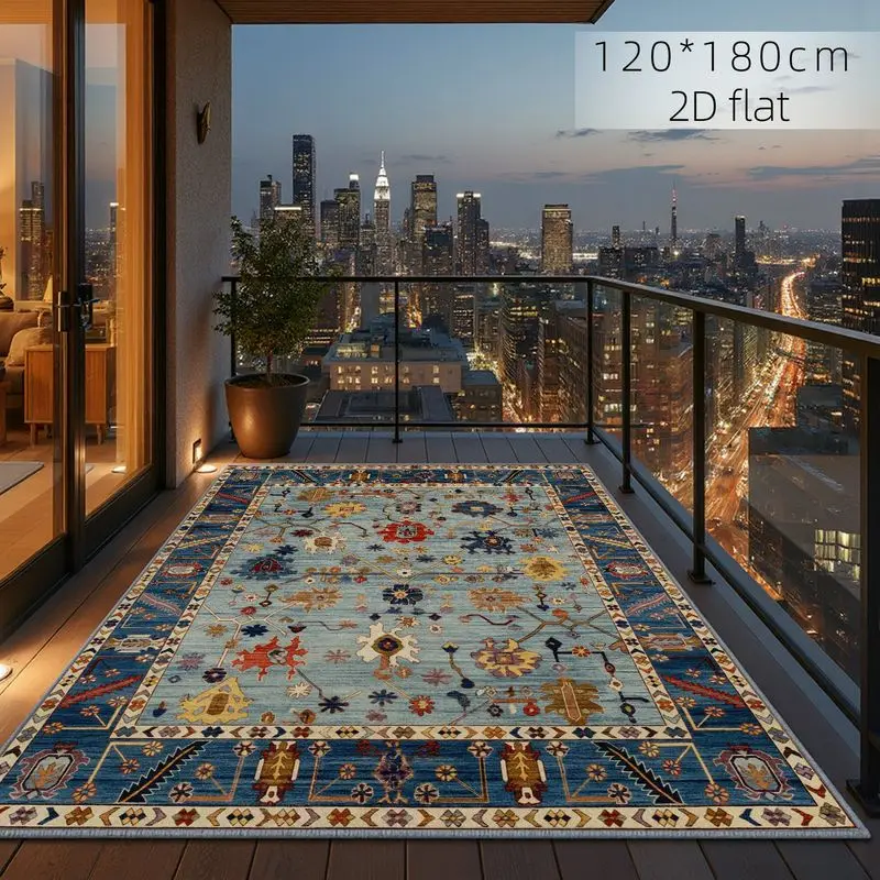 VIKAMA Vintage Oriental Floral Area Rug,Non‑Slip Mat,Traditional Ethnic Pattern Carpet for Balcony Living Room Indoor Decor Rug