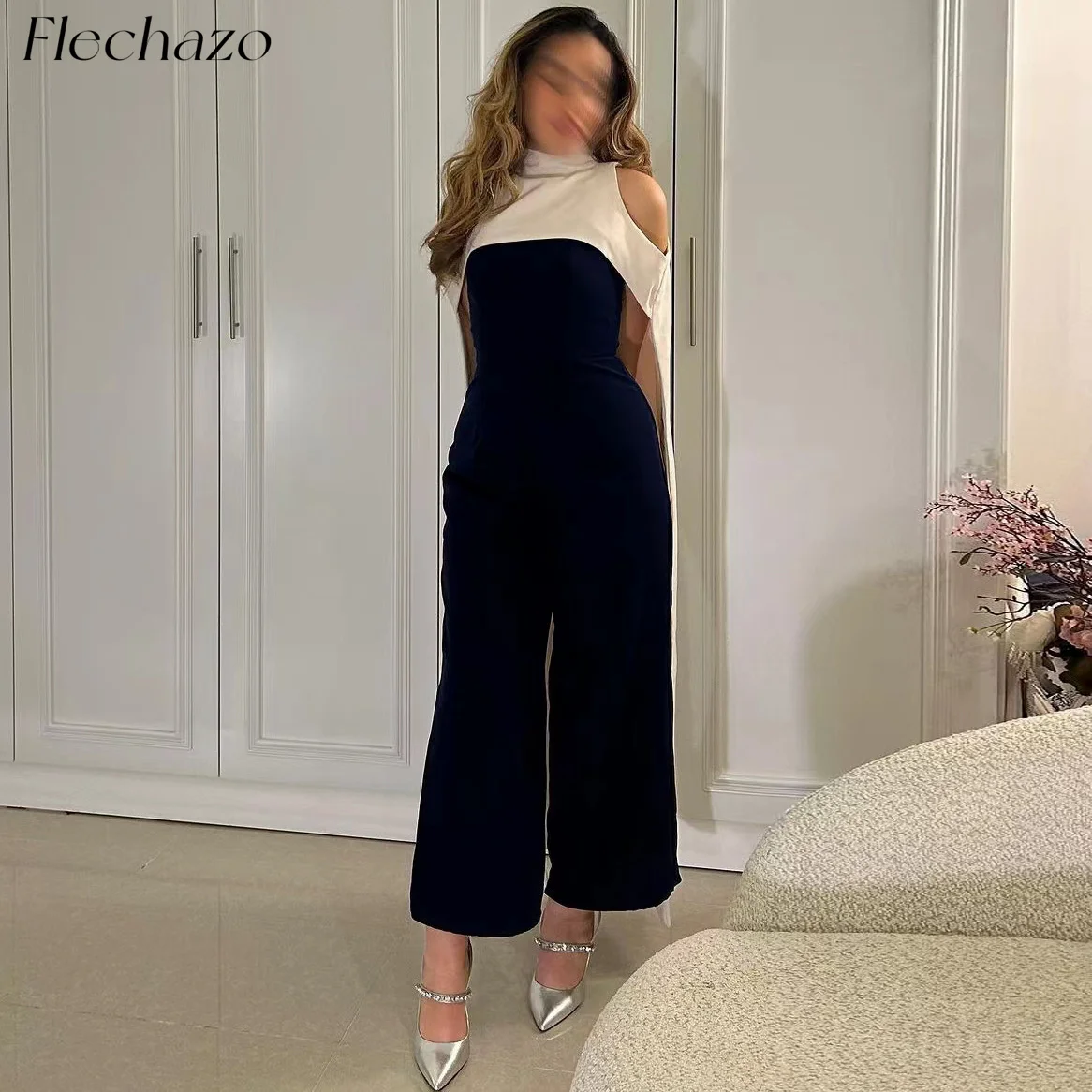 

Flechazo Navy Blue Saudi Evening Dresses 2-Piece Cape Jumpsuit Formal Party Dress For Women 2024 vestidos para eventos especial