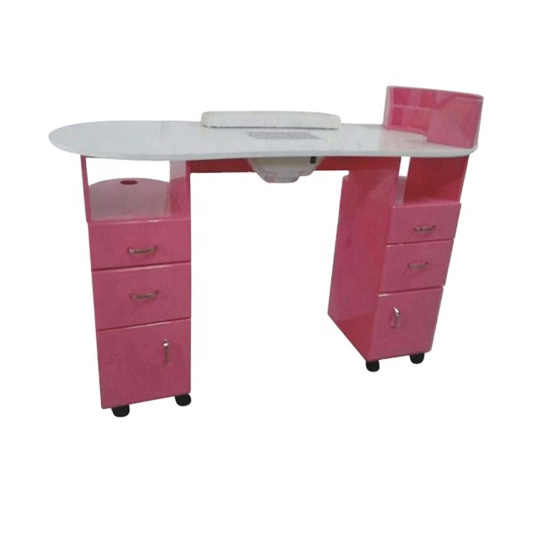 Pink White Hand Rest Nails Art Acrylic Table on Wheel Salon Manicure Furniture With Drawers and Dust Collector
