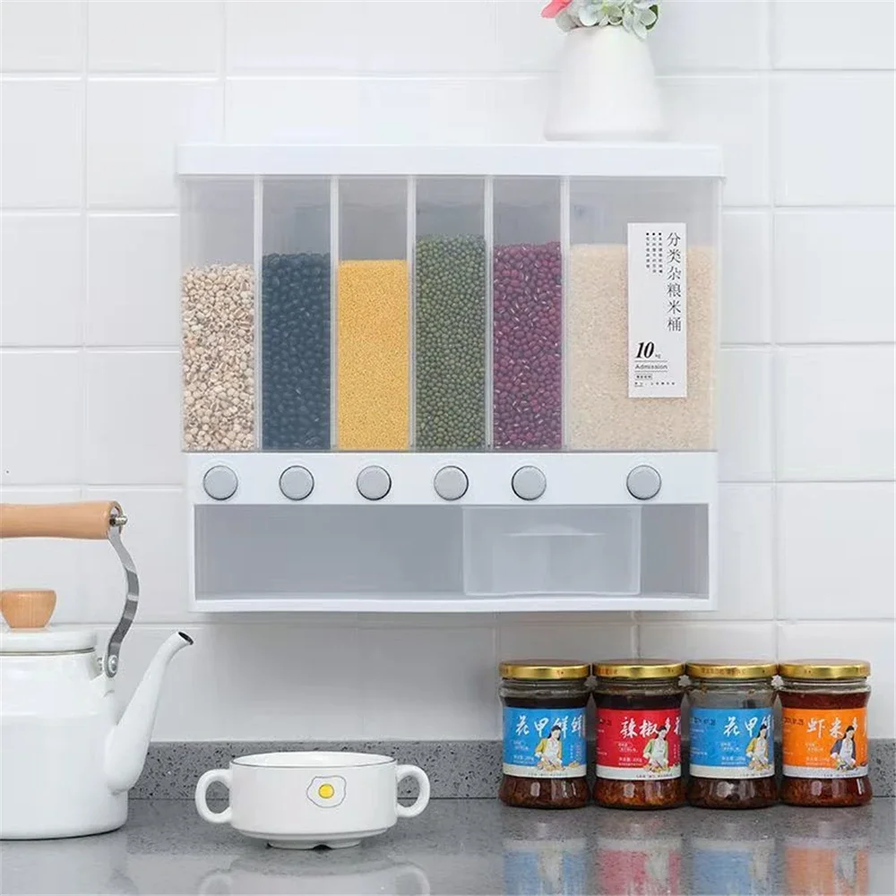 Wall Mounted Cereals Dispenser Sealed Rice Storage Box Clear Container Dry Food Storage Jar Kitchen Organizer Container Box