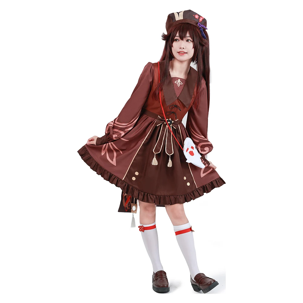 hin Impact Hutao Cosplay Costume Lolita Dress Hat Halloween Carnival Disgise Suit Female Girls Fantasia Outfits