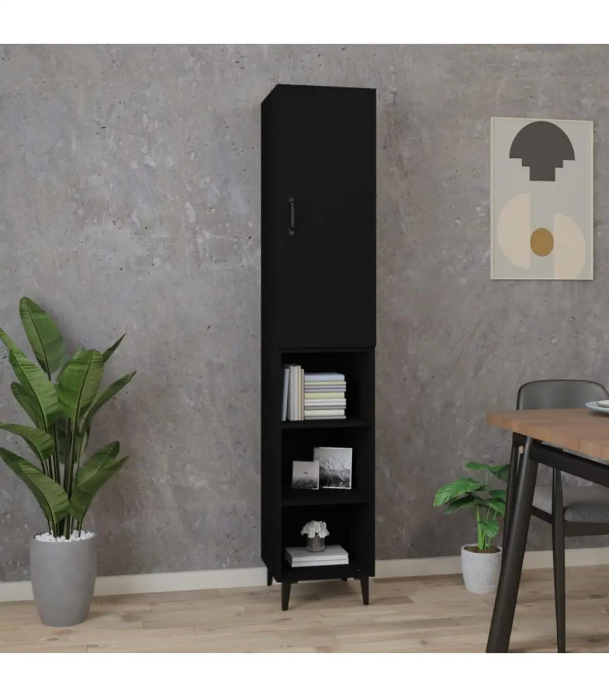 34,5x34x180 cm black plywood sideboard