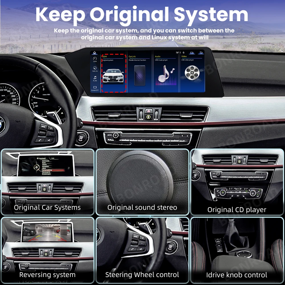 Reproductor Multimedia para coche BONROAD de 12,3 pulgadas, inalámbrico, CarPlay, Radio Blade, pantalla táctil, Android, para BMW X1 F48 2015-2020, sistema NBT EVO, pantalla de navegación 6
