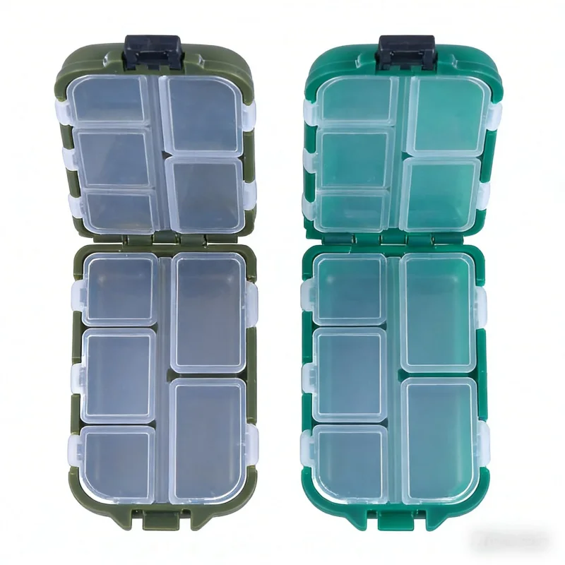 Caja de Herramientas de Pesca Multifuncional, Caja de Almacenamiento de Aparejos de Pesca con Tapa Abatible de 10 Compartimentos, 9.5*6.5*3cm, Caja de Accesorios de Pesca Marina de Plástico