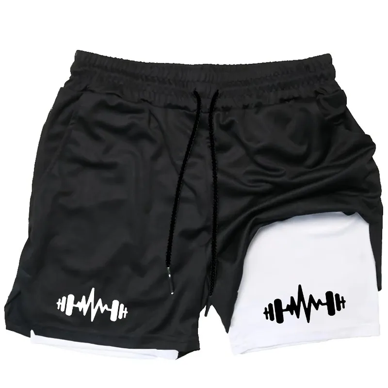 Jogging Bottom for Men Running Shorts 2-in-1 Double-deck Sport Shorts Sportswear Gym Fitness Pants Training Cycling Towel Loop