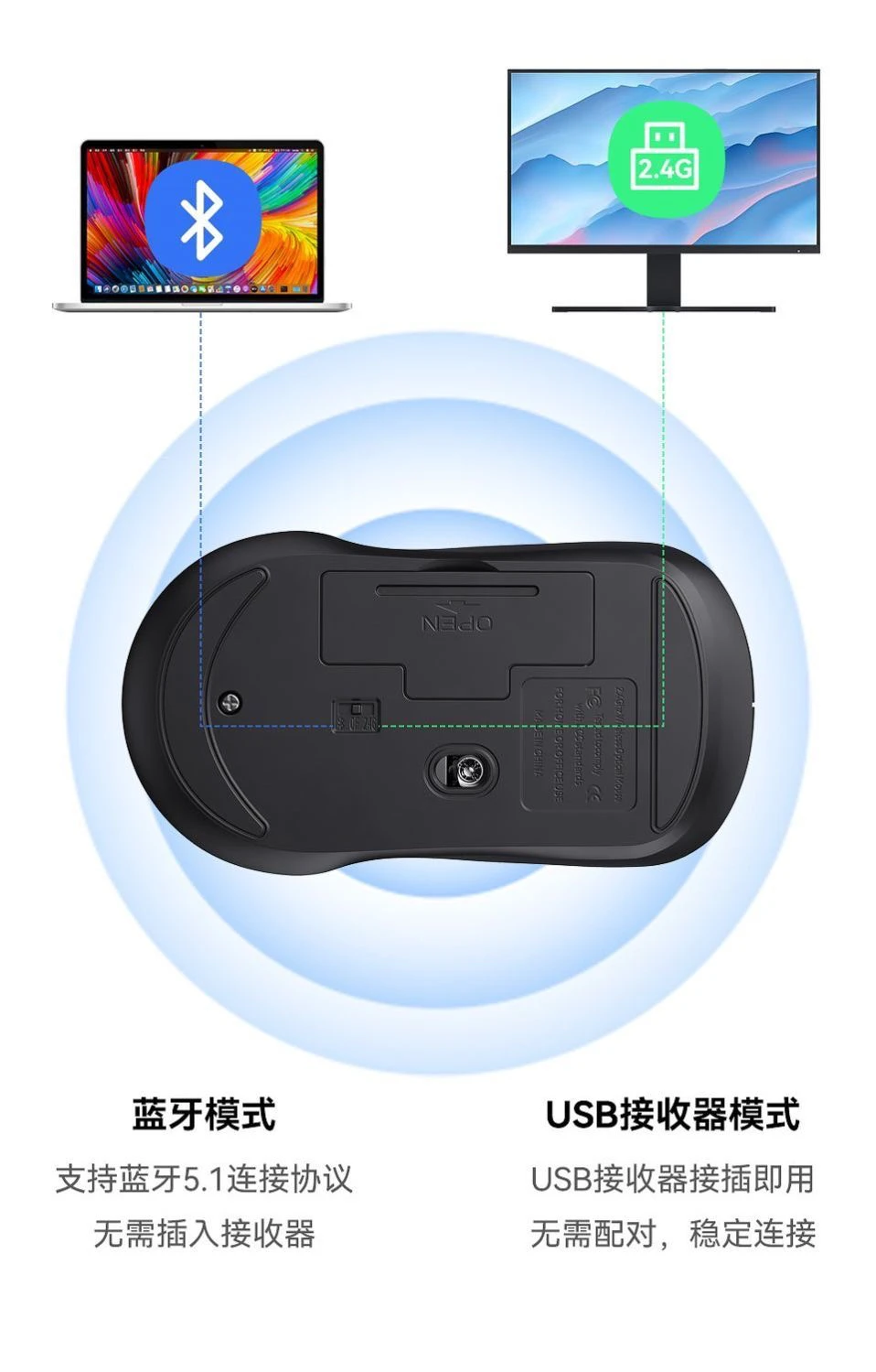 For Meizu lifemeM205 Bluetooth USB Dual Mode Wireless Mouse 125Hz High Return Rate